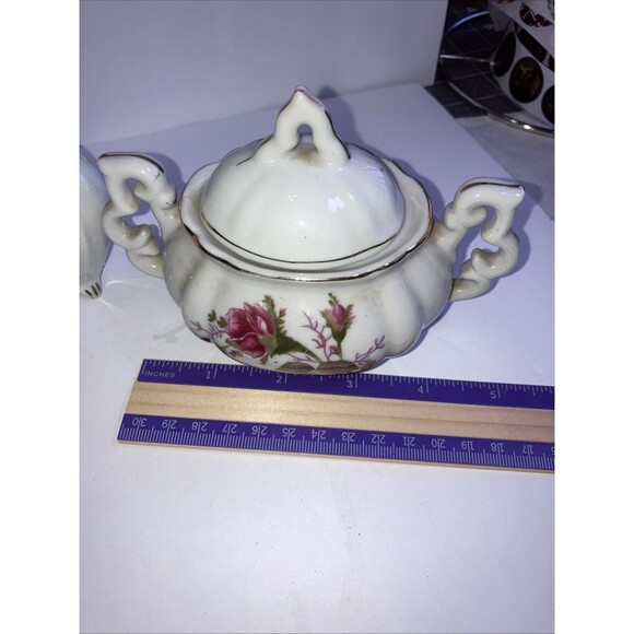 Lefton Pink Roses China Creamer and Sugar Bowl With Salt And Pepper - Picture 4 of 8